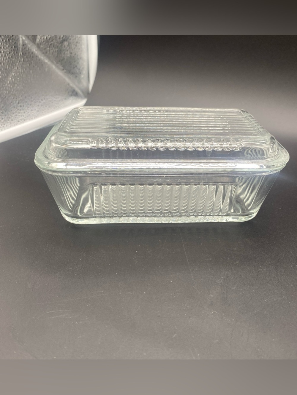 Vintage Refrigerator Butter/ Storage Dish Clear glass(fridgie)